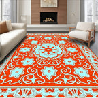Ornate Floral Medallion Vine Pattern Rug
