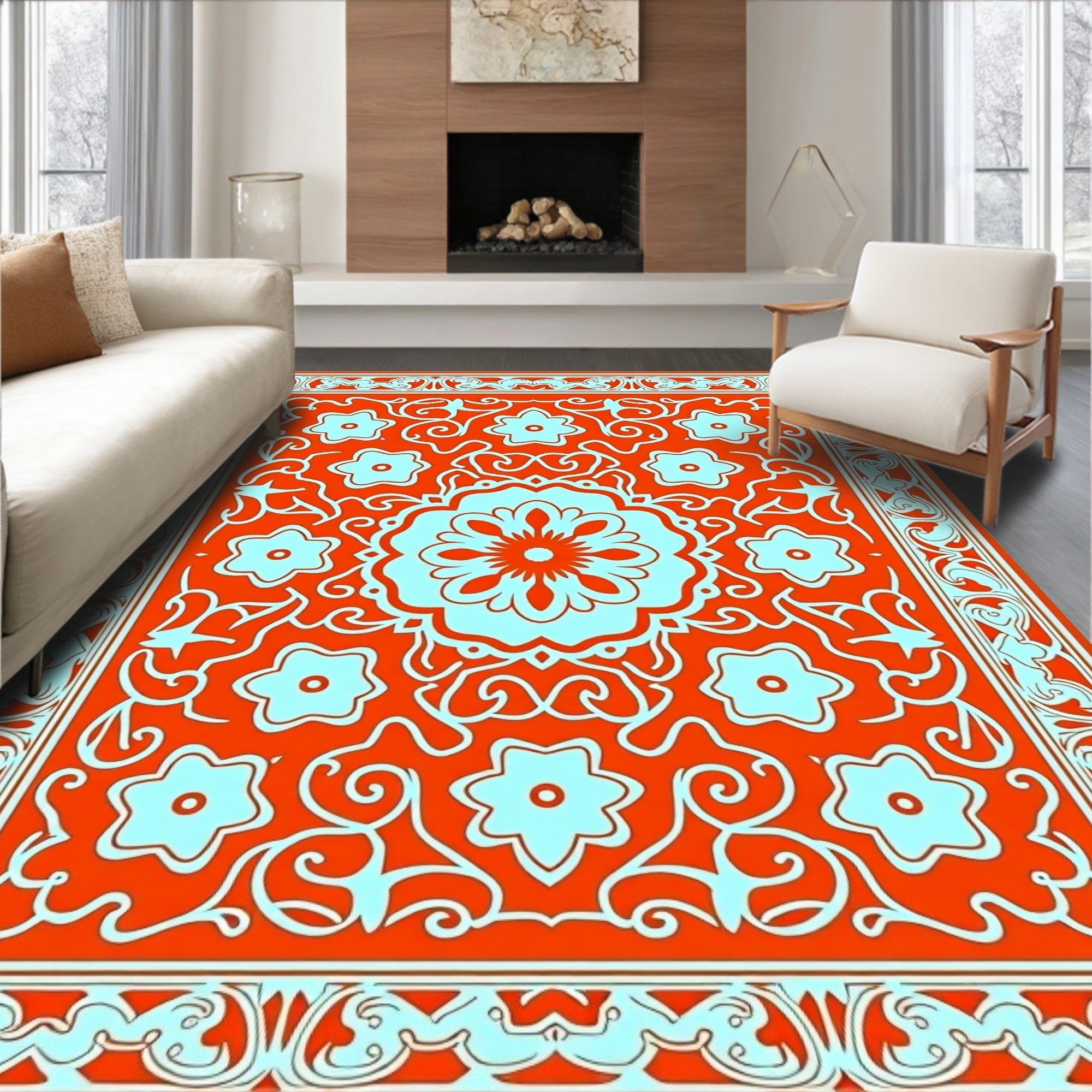 Ornate Floral Medallion Vine Pattern Rug