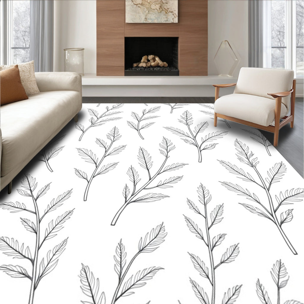 Elegant Leaf Branch Line Art Rug