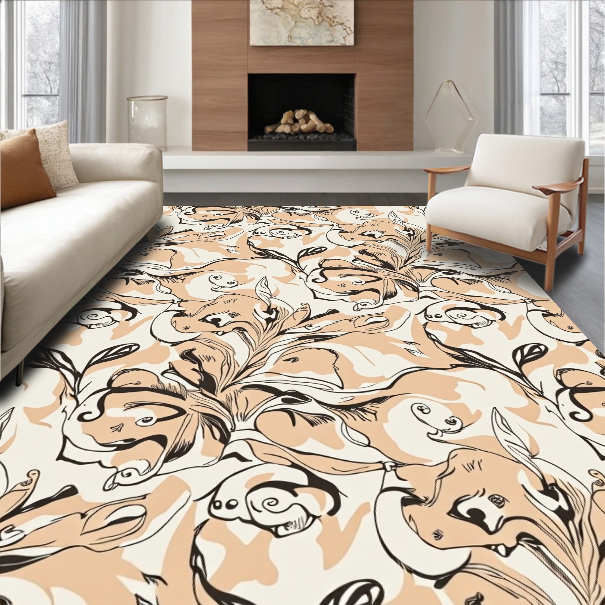 Abstract Floral Swirls Pattern Rug