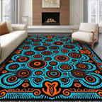 Blue Orange Medallion Sunburst Rug