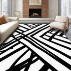 Bold Black White Abstract Stripe Design Rug