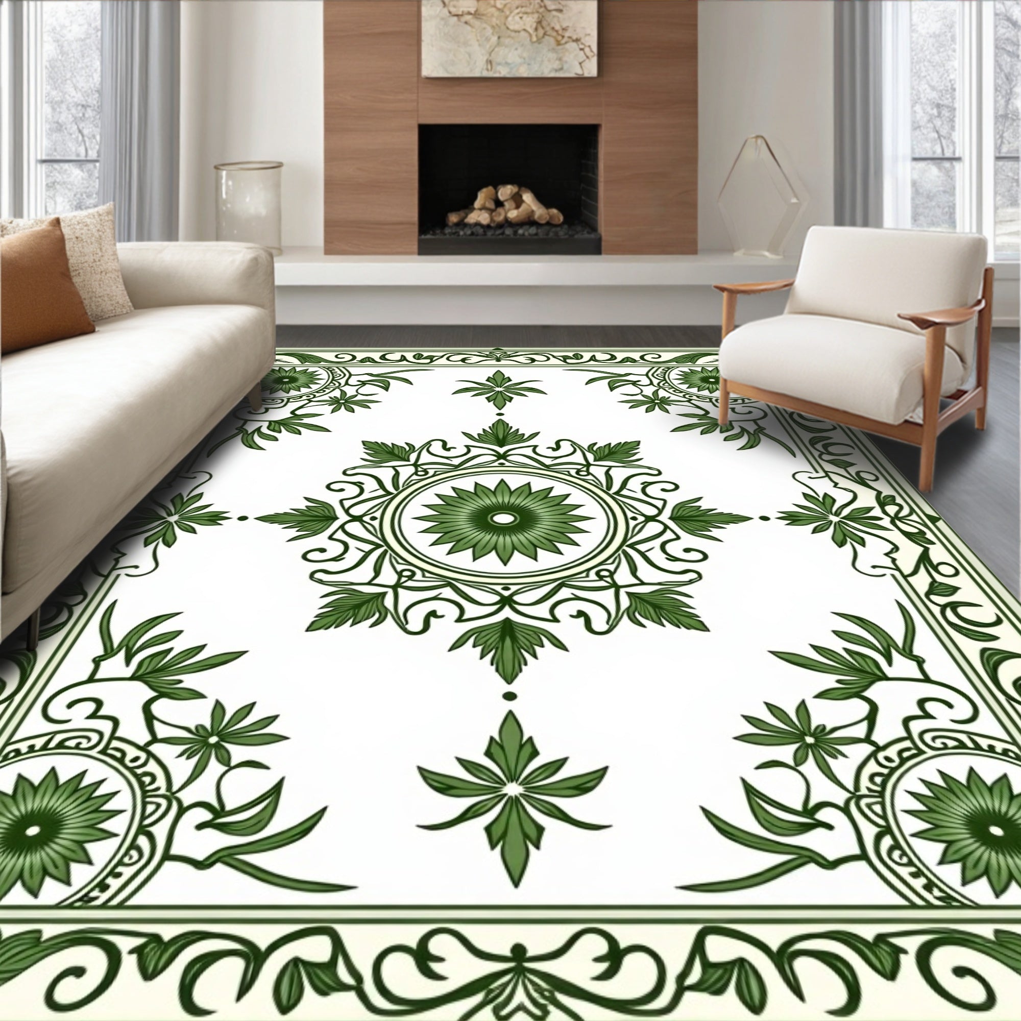 Classic Green Floral Medallion Rug