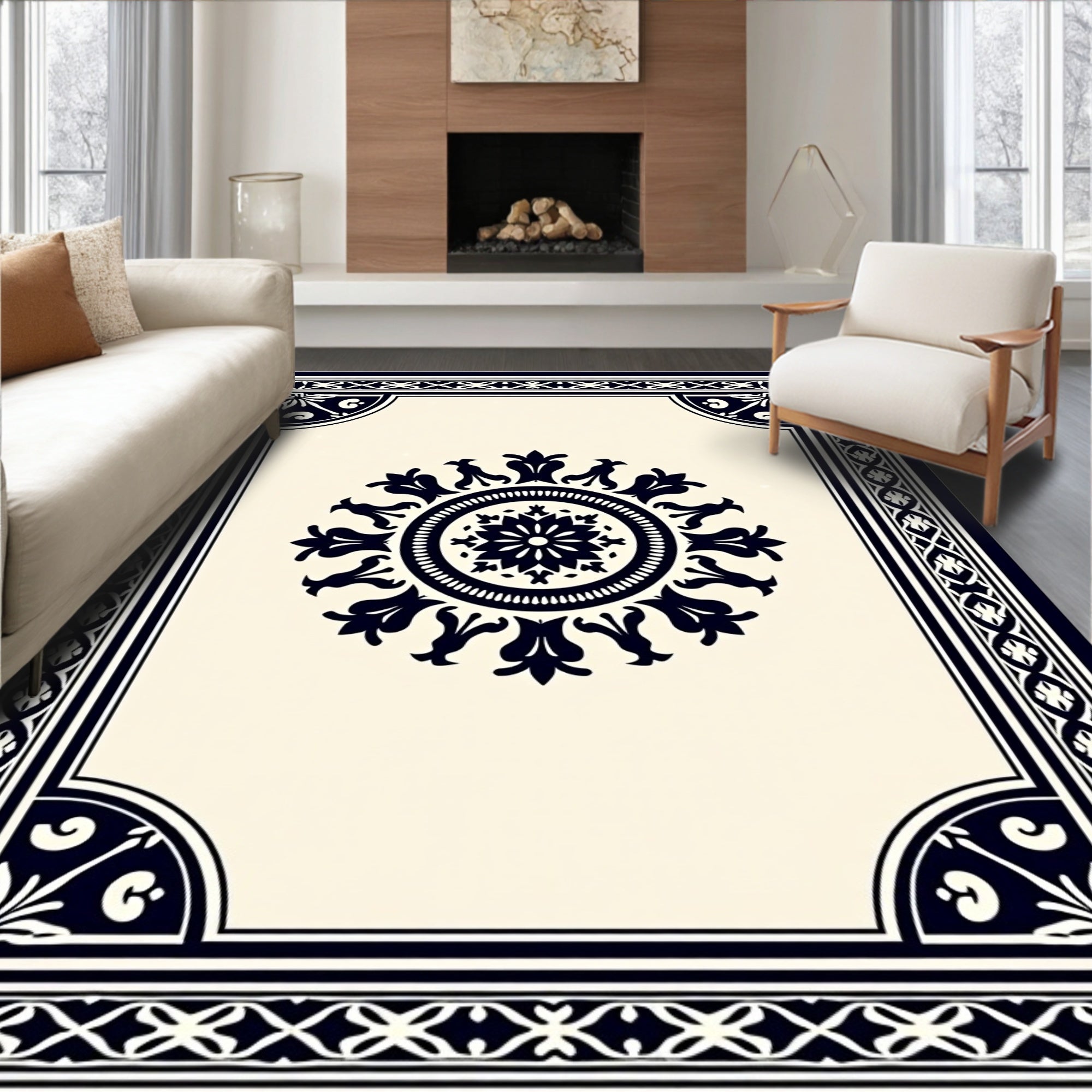 Exquisite Floral Medallion Border Pattern Rug
