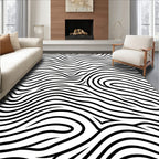 Bold Black White Wavy Lines Rug