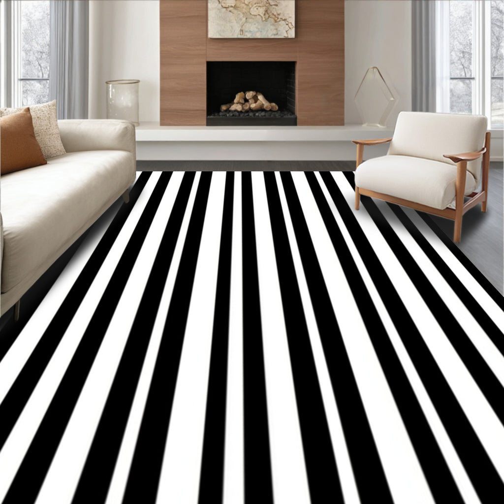 Bold Black White Stripe Pattern Rug
