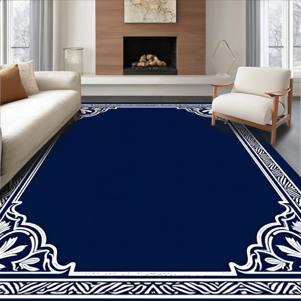 Elegant White Floral Scroll Frame Design Rug