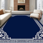 Elegant White Floral Scroll Frame Design Rug