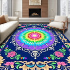 Vibrant Rainbow Mandala Floral Border Rug
