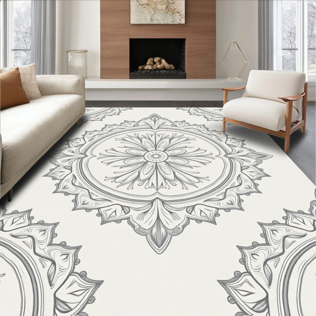 Elegant Floral Mandala Medallion Pattern Rug
