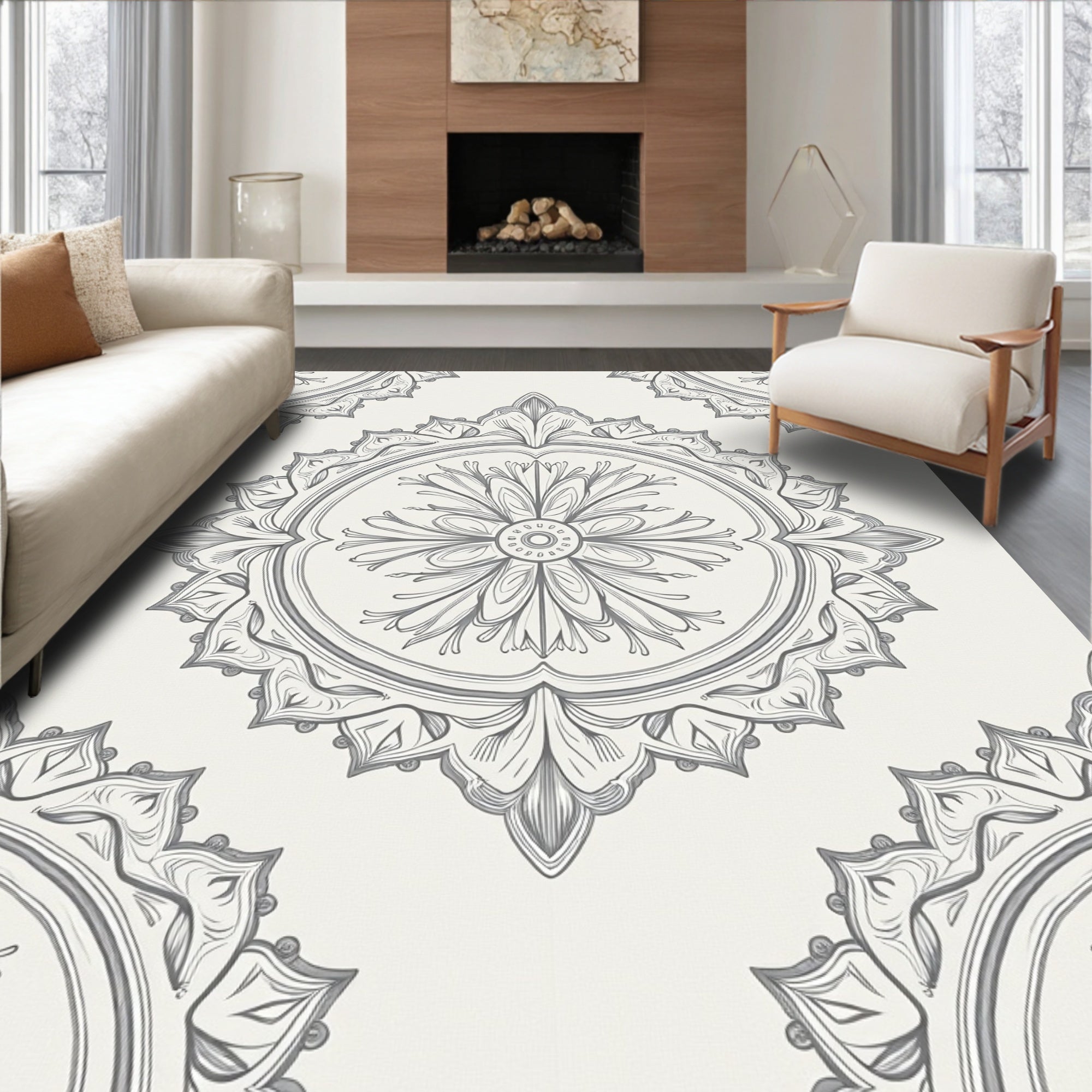 Elegant Floral Mandala Medallion Pattern Rug