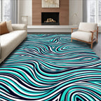 Aqua White Blue Wavy Lines Rug