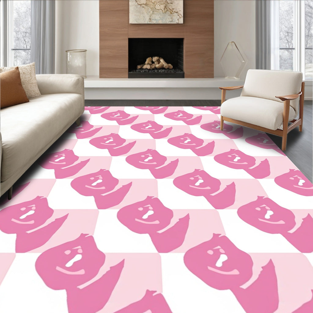 Pink Checkered Abstract Floral Rug