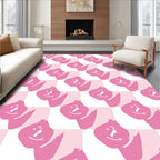 Pink Checkered Abstract Floral Rug