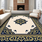Navy Gold Intricate Floral Scroll Rug