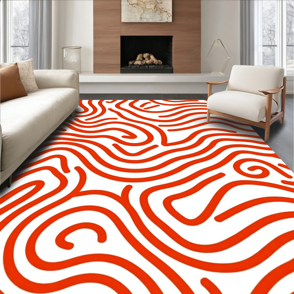 Bold Red Swirl Pattern Rug