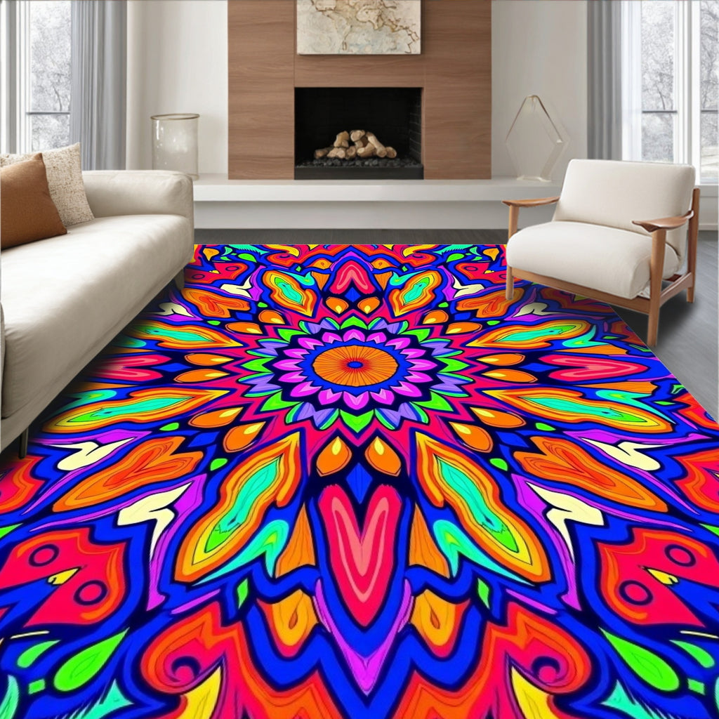 Vibrant Psychedelic Abstract Mandala Design Rug