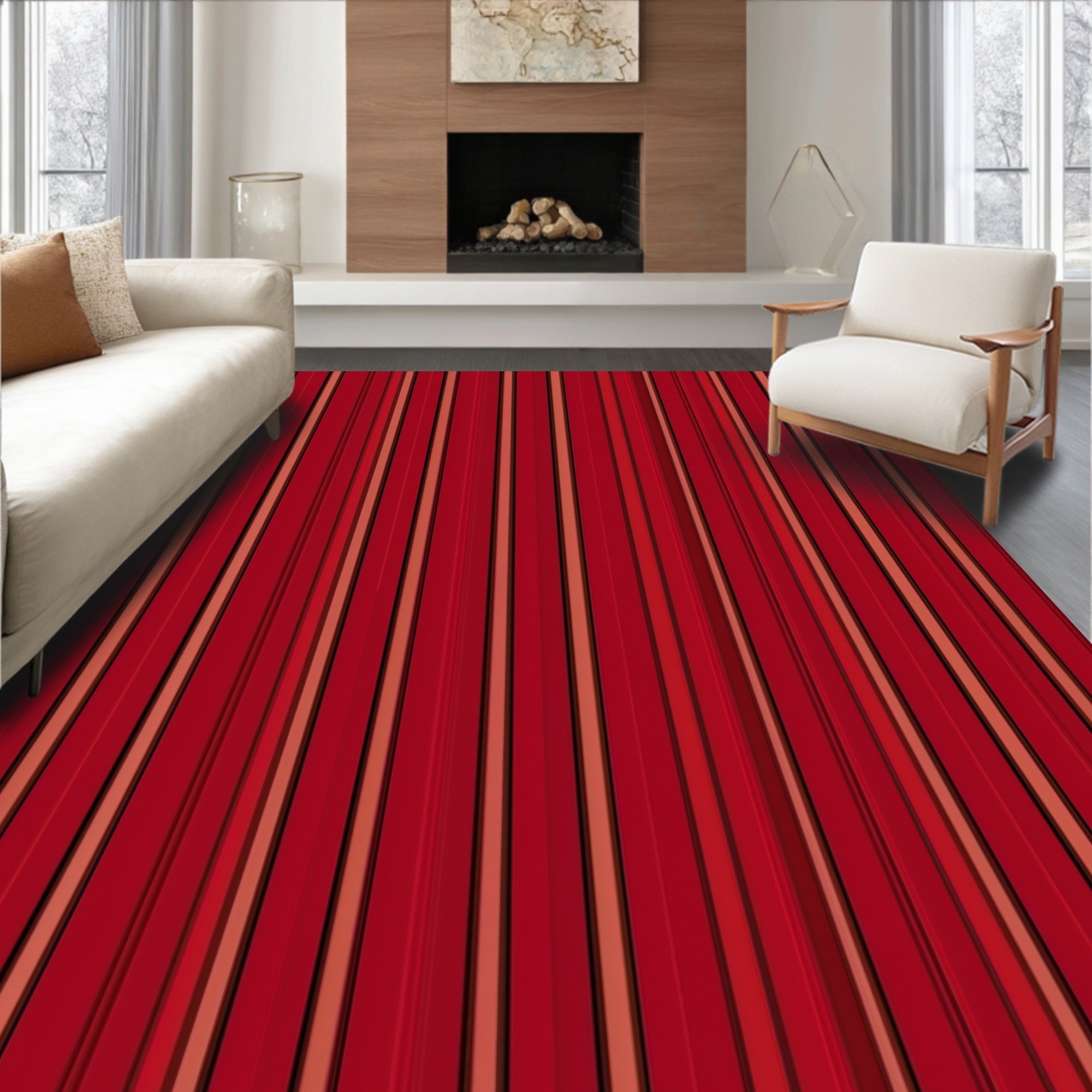 Bold Red Striped Modern Rug
