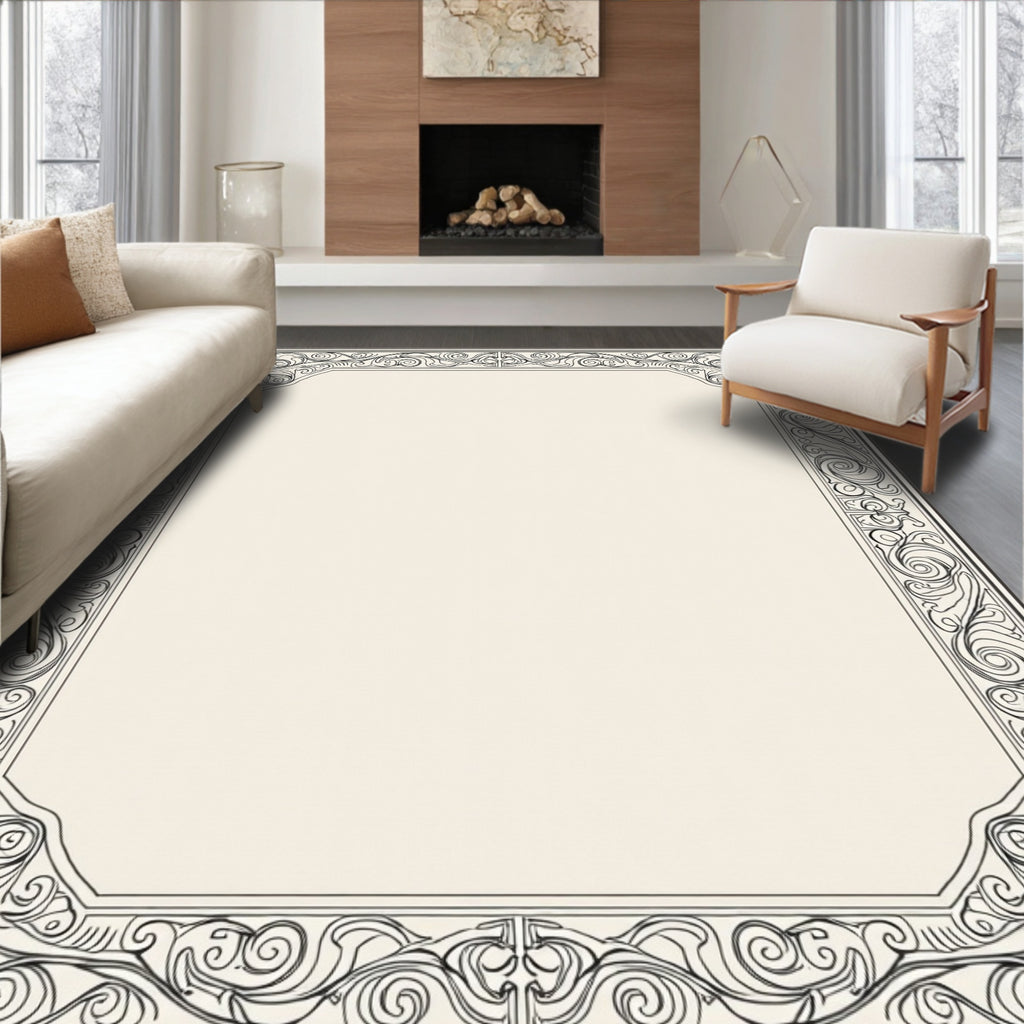 Vintage Swirl Flourish Scroll Border Rug