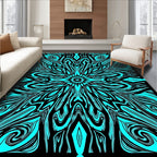 Cyan Black Abstract Swirl Floral Pattern Rug