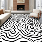 Abstract Swirl Black White Pattern Rug