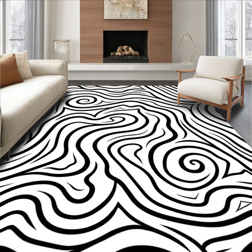 Abstract Swirl Black White Pattern Rug