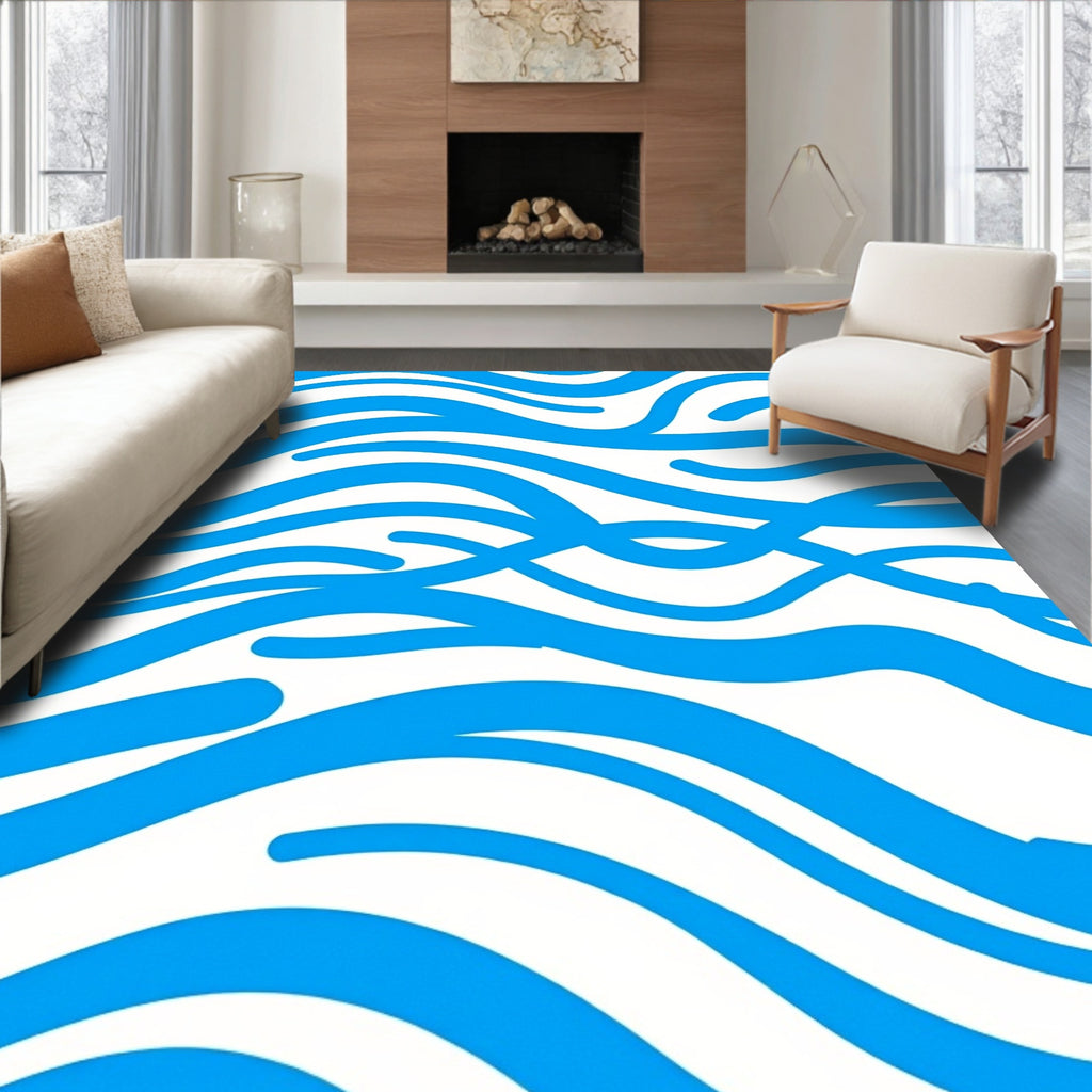 Bold Blue Wavy Stripe Pattern Rug