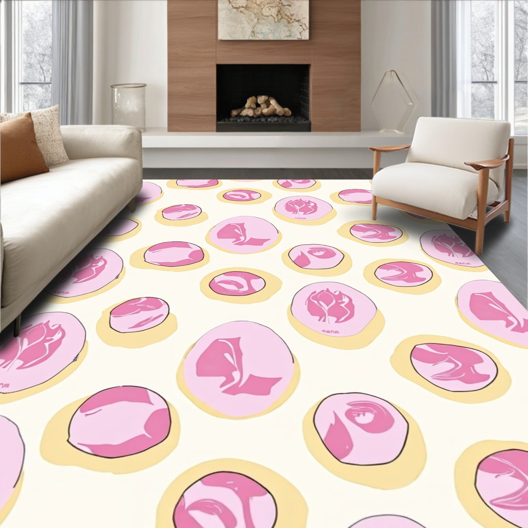 Playful Pink Floral Abstract Pattern Rug