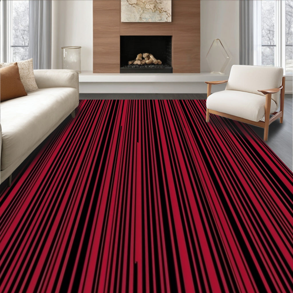 Bold Red Black Stripe Design Rug