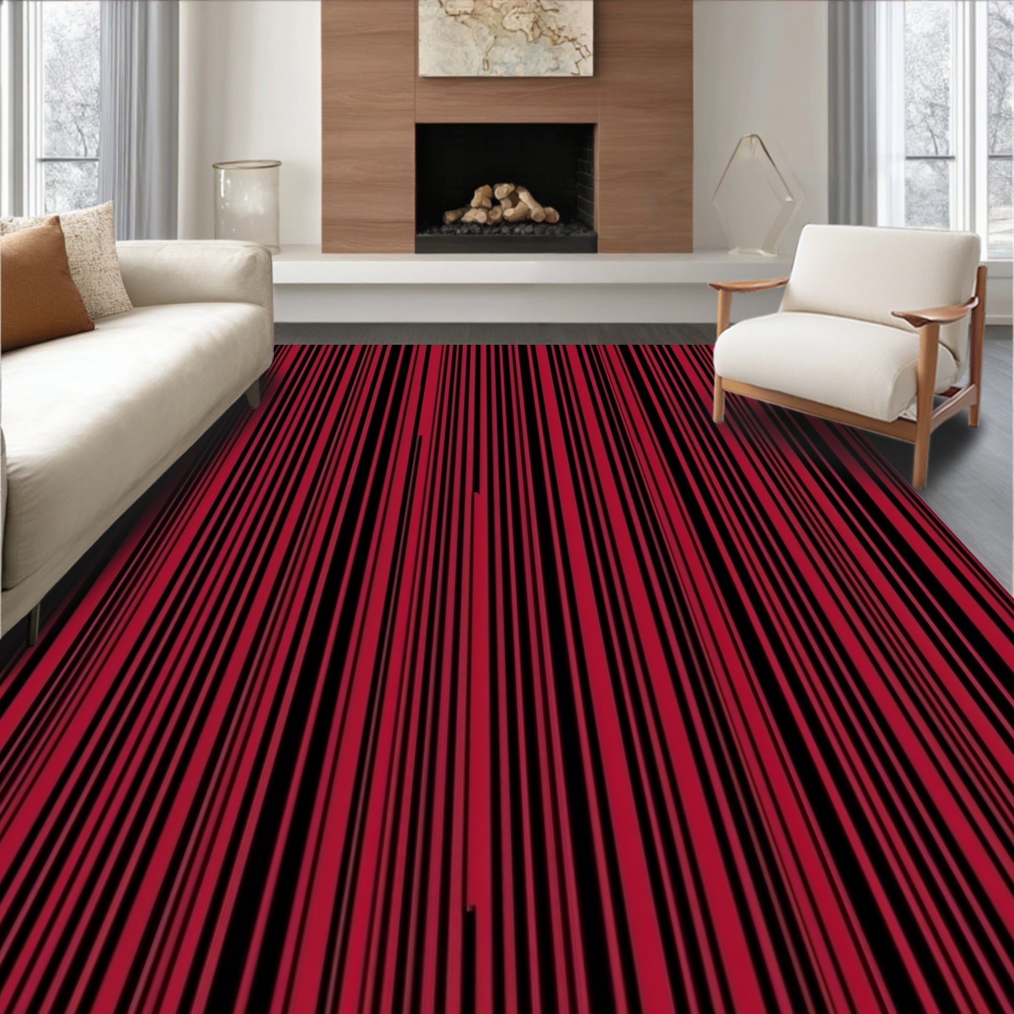 Bold Red Black Stripe Design Rug