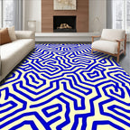 Abstract Blue Maze Pattern Rug