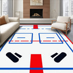 Bold Red Blue Ice Hockey Court Design Rug
