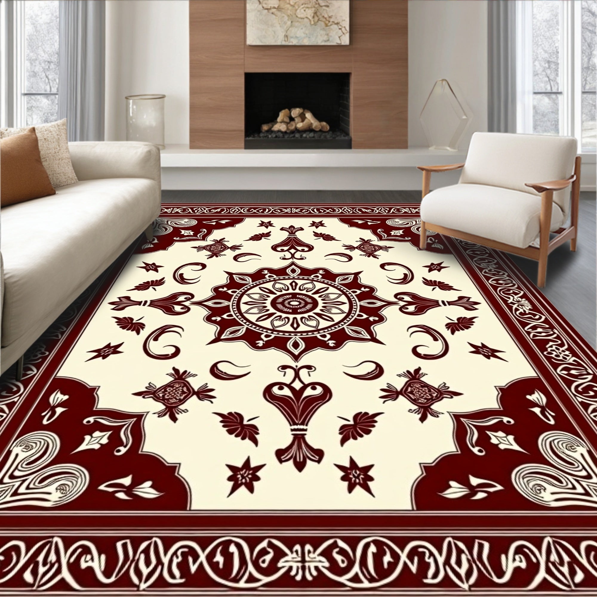 Central Medallion Bordered Floral Design Rug