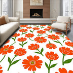 Bright Orange Floral Pattern Rug