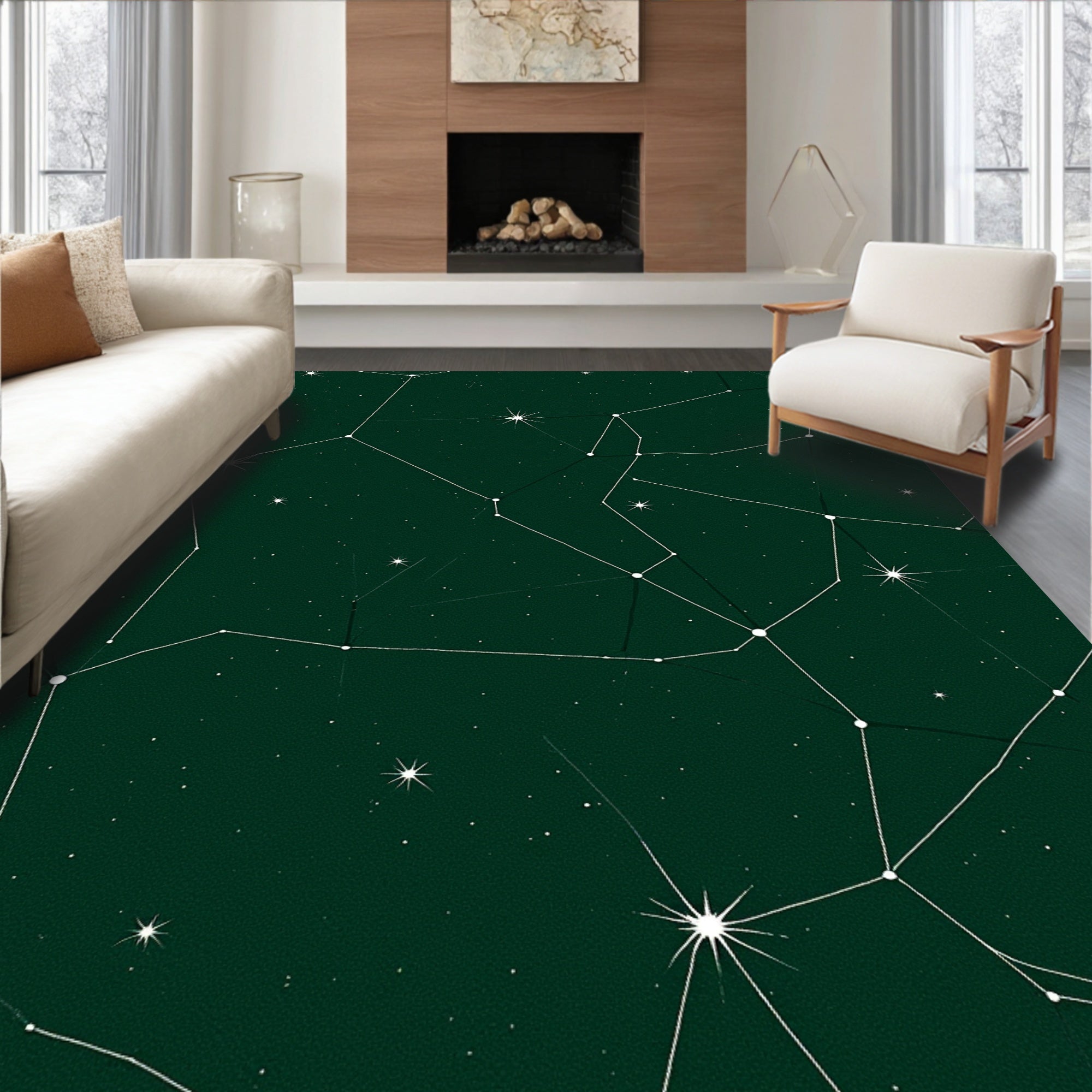 Deep Green Celestial Constellation Stars Rug