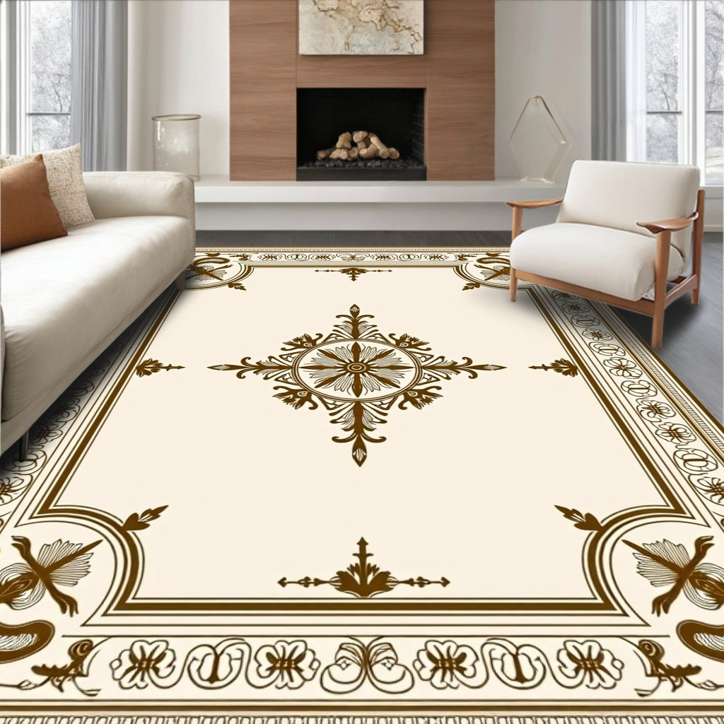 Antique Floral Border Geometric Pattern Rug