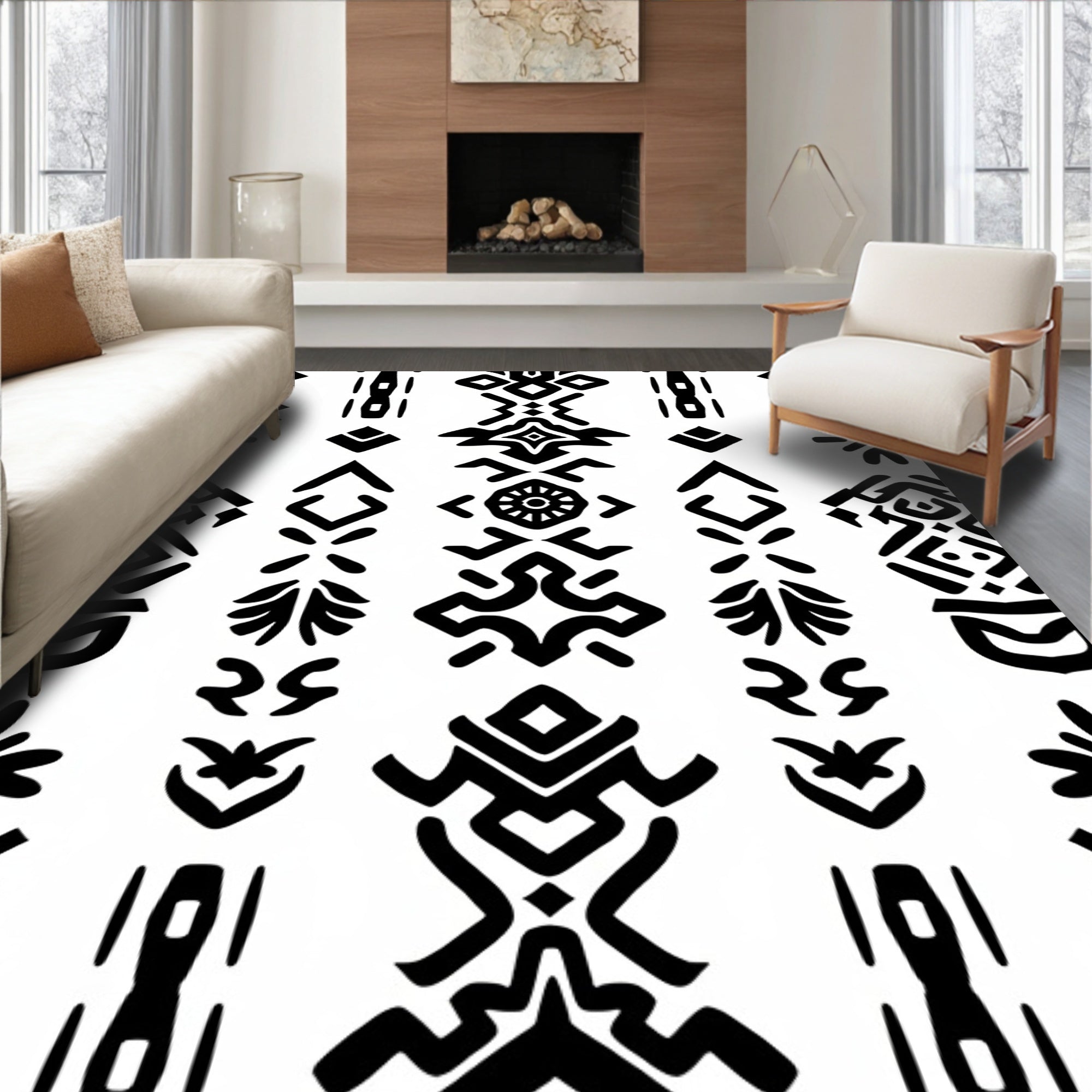 Black Geometric Tribal Pattern Rug
