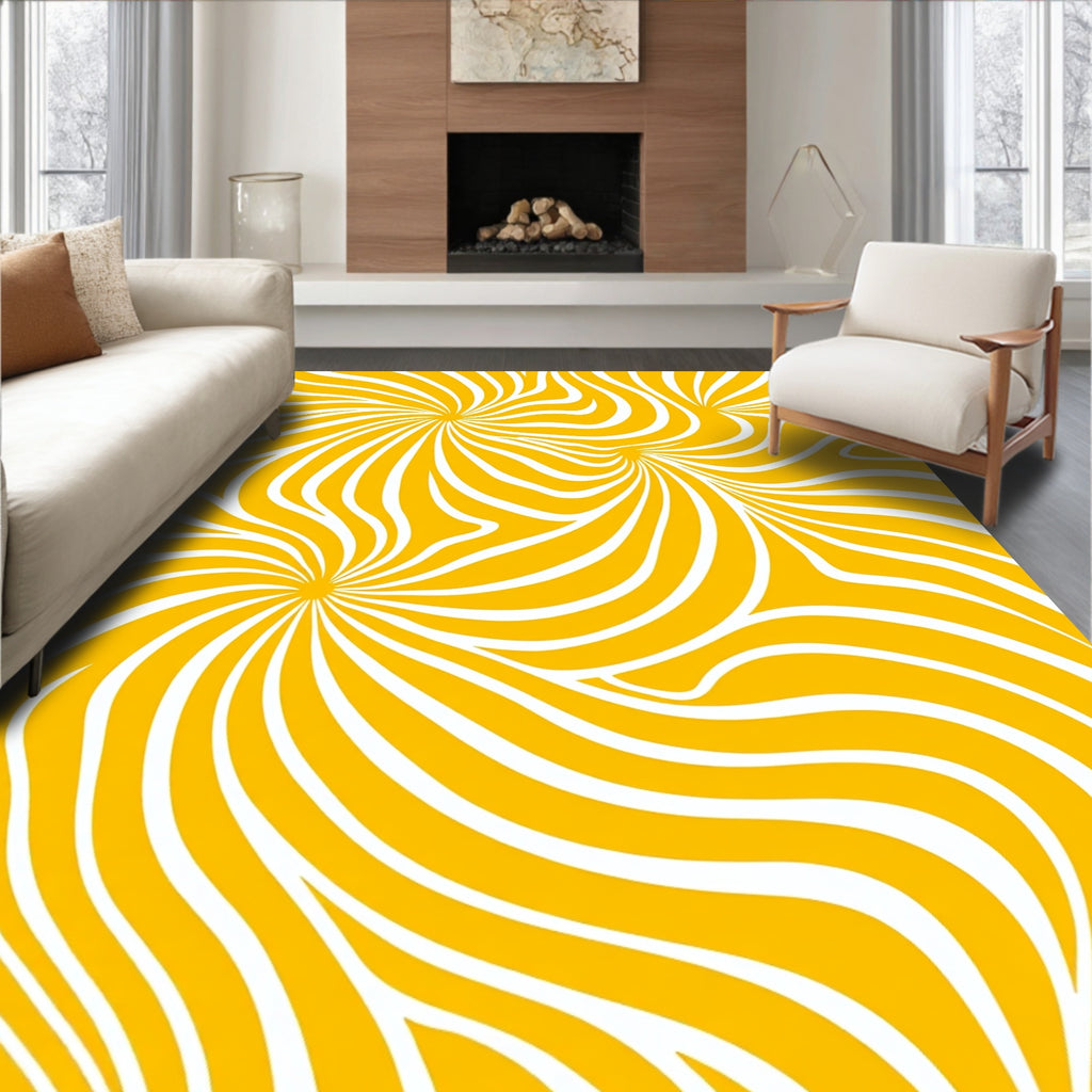 Swirling Yellow White Abstract Lines Rug