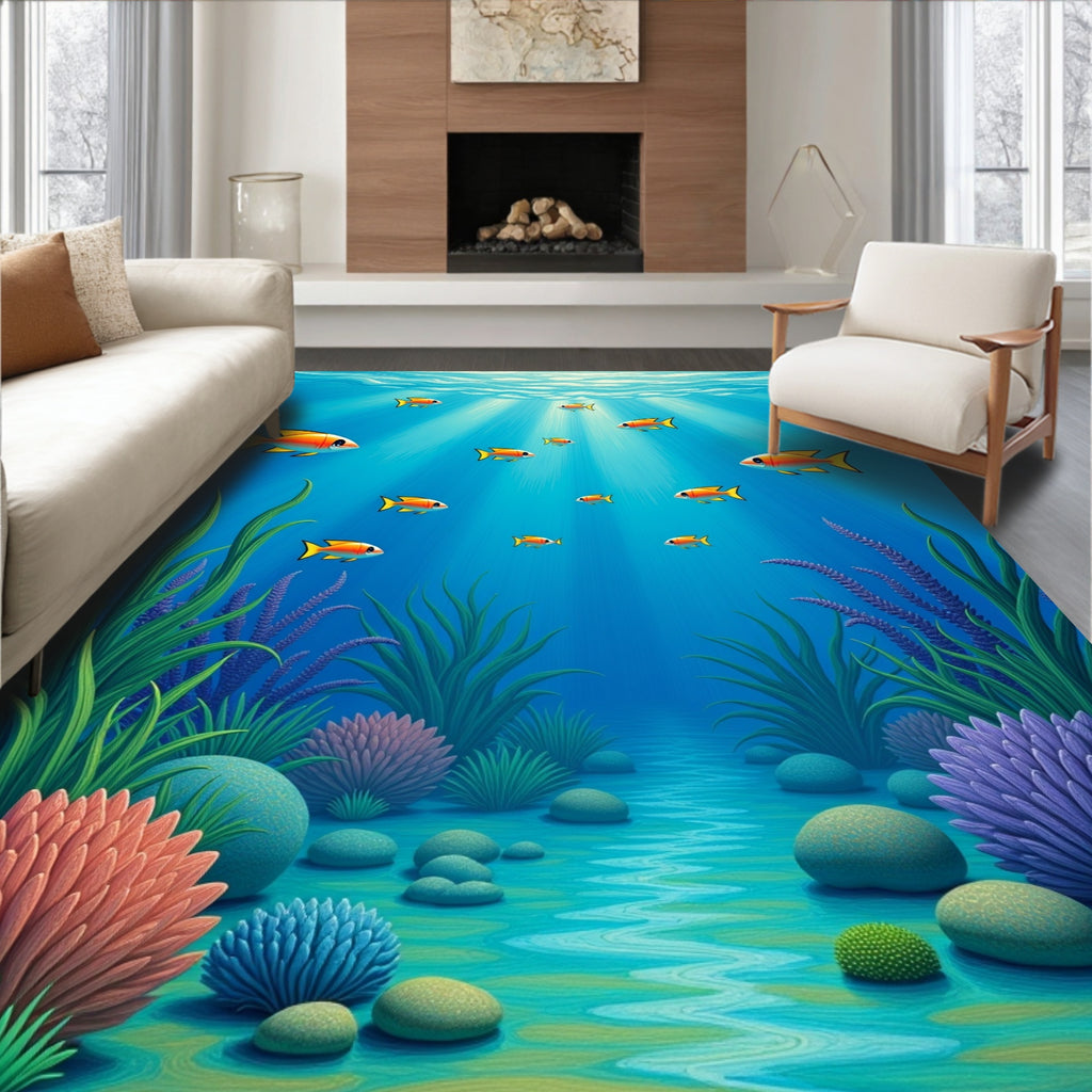 Oceanic Scene 5 Fish Coral Design Rug