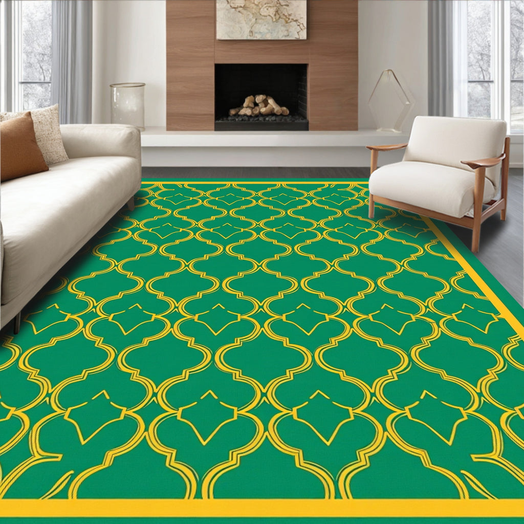Emerald Gold Quatrefoil Pattern Rug