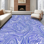 Abstract Blue Wavy Contour Design Rug