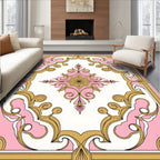 Elegant Pink and Gold Floral Scroll Rug