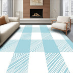Blue White Checked Hand-Drawn Square Pattern Rug