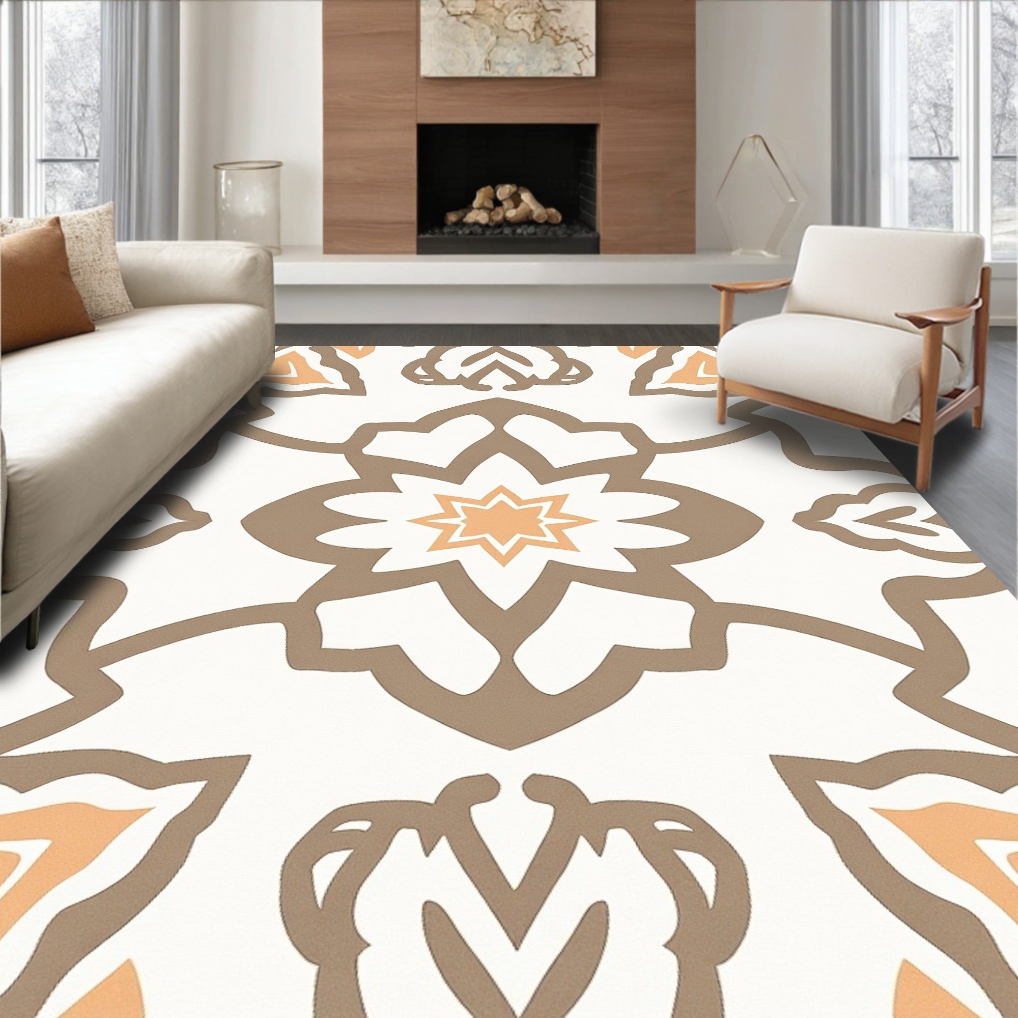 Cream Peach Neutral Organic Pattern Rug