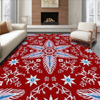 Crimson Snowflake Mandalas White Blue Rug