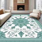 Artistic Teal Floral Swirl Pattern Rug
