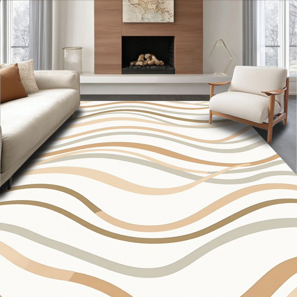 Serene Neutral Wavy Stripe Design Rug