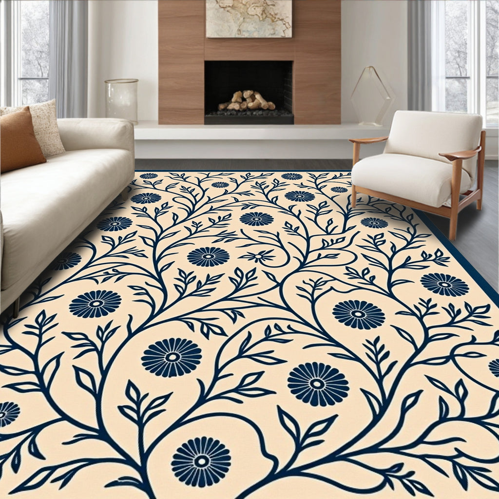 Navy Floral Vine Art Rug