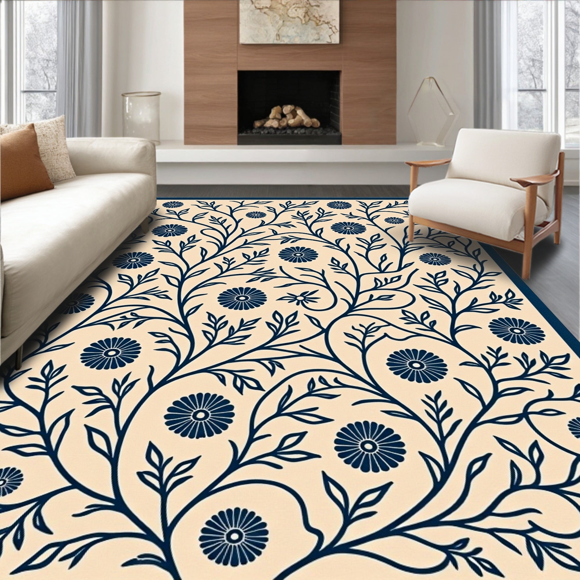 Navy Floral Vine Art Rug