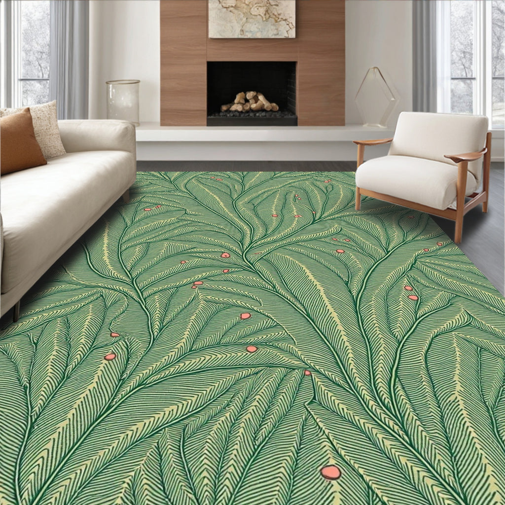 Green Leafy Branch Pattern Rug